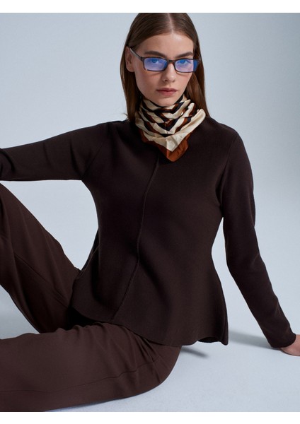 10824 Bisiklet Yaka Peplum Triko Top-Koyu Kahve fiyatları