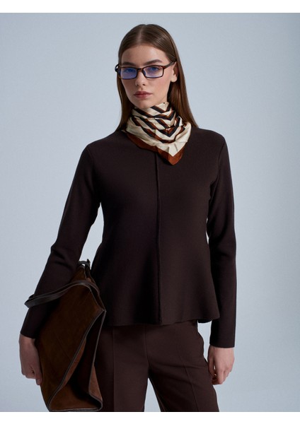 10824 Bisiklet Yaka Peplum Triko Top-Koyu Kahve modelleri