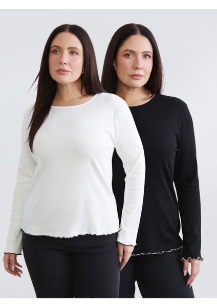 Büyük Beden Bisiklet Yaka Kadın Tişört 2'li fiyatları