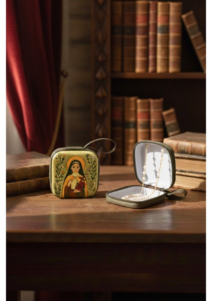 Azize Figürlü Fermuarlı Mini Kılıf - Manevi Temalı Taşıma Çantası (Rozaryo/takı/kulaklık) modelleri