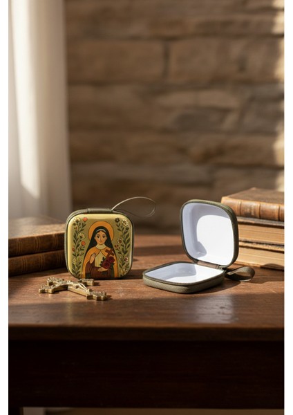 Azize Figürlü Fermuarlı Mini Kılıf - Manevi Temalı Taşıma Çantası (Rozaryo/takı/kulaklık) fırsatları