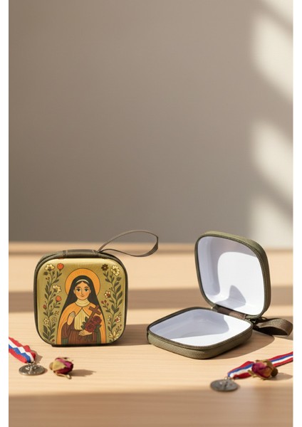 Azize Figürlü Fermuarlı Mini Kılıf - Manevi Temalı Taşıma Çantası (Rozaryo/takı/kulaklık) indirimleri