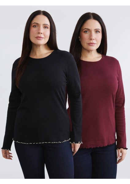 Büyük Beden Bisiklet Yaka Kadın Tişört 2'li fiyatları