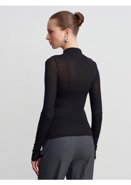 32333 Kaşmir Karışımlı Büzgülü Bluz-Siyah fiyatları