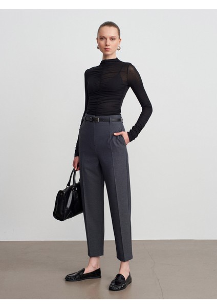 32333 Kaşmir Karışımlı Büzgülü Bluz-Siyah indirimleri