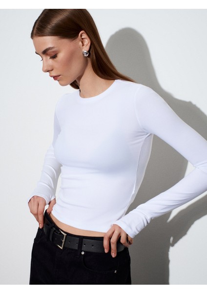 32319 Modal Karışımlı Uzun Kollu Top-Beyaz fiyatları
