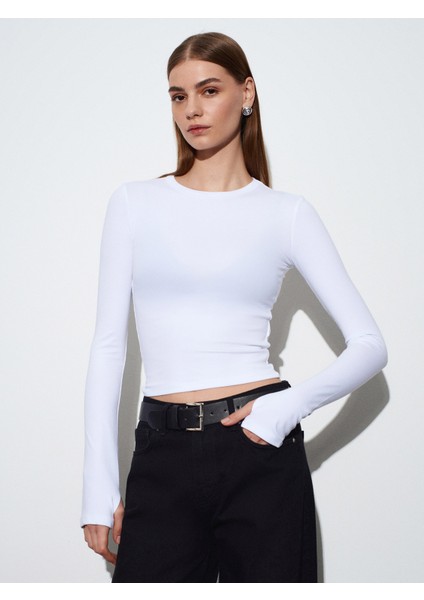 32319 Modal Karışımlı Uzun Kollu Top-Beyaz modelleri