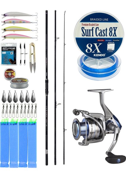 Yekoutdoor Profesyonel Olta Seti Okuma Ceymar Surf 4,30 M 100-250 gr 3 Parça Surf Kamışı&okuma Safina Pro 8000 Olta Makinesi