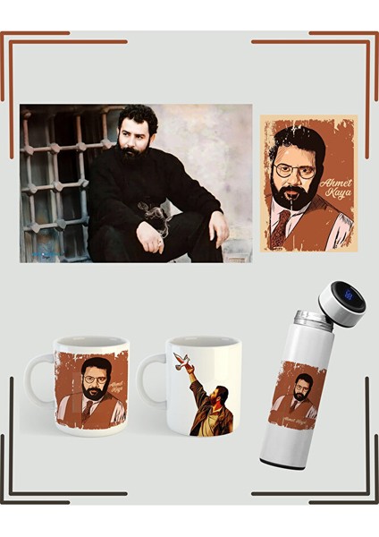 Ahmet Kaya Resimli Kupa Poster ve Termos Seti (1 Termos 2 Kupa 1 Poster 1 Defter)