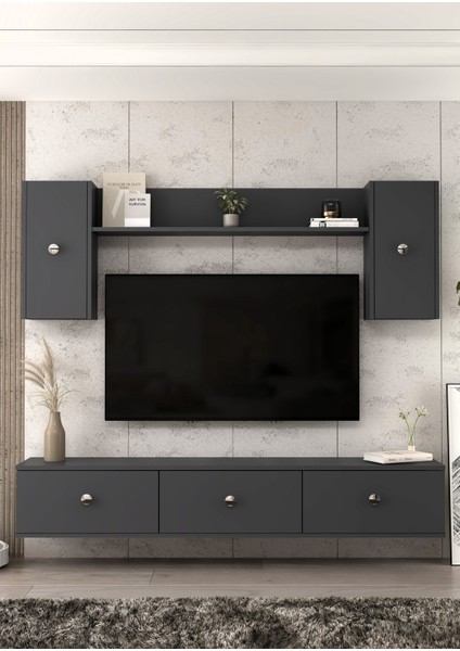 1334TV180-1CT Duvara Montaj Tv Sehpası, Tv Ünitesi Antrasit-Gümüş