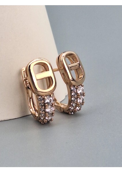 Vip Seri Rosegold Renk Zirkon Taşlı Tasarım Küpe