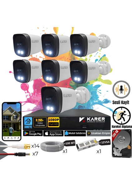 Exitcam-7'li Ahd Güvenlik Kamera Seti-Gece Renkli- Su Geçirmez