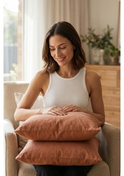 Lona Keten Düğmeli Kırlent Kılıfı 2'li 40x40 Somon