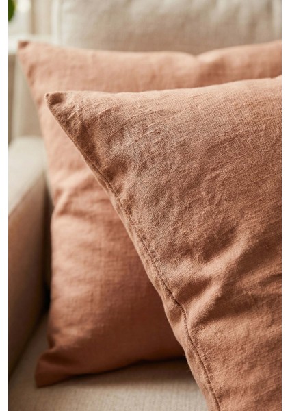 Lona Keten Düğmeli Kırlent Kılıfı 2'li 40x40 Somon modelleri