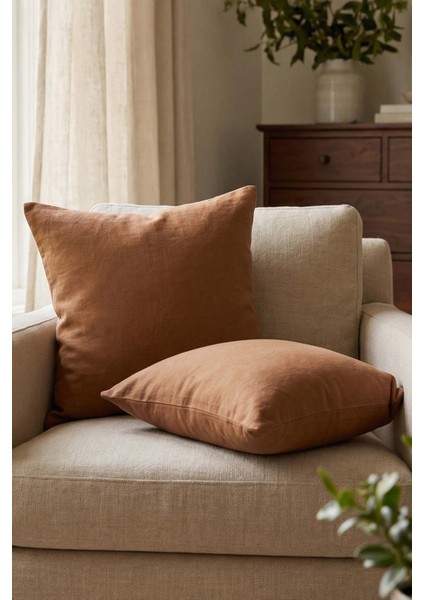 Lona Keten Düğmeli Kırlent Kılıfı 2'li 40x40 Hardal modelleri