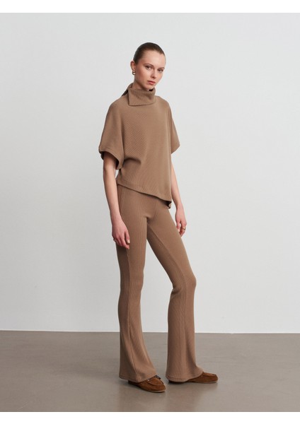 71910 Yüksek Bel Örme Pantolon-Vizon modelleri