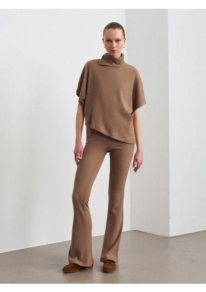 71910 Yüksek Bel Örme Pantolon-Vizon indirimleri