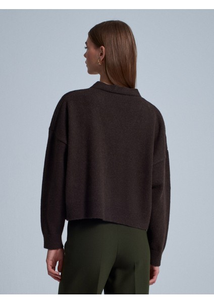 60999 Yün Karışımlı Cep Detaylı Triko Hırka-Kahve modelleri