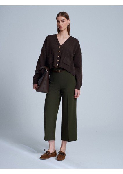 60999 Yün Karışımlı Cep Detaylı Triko Hırka-Kahve indirimleri