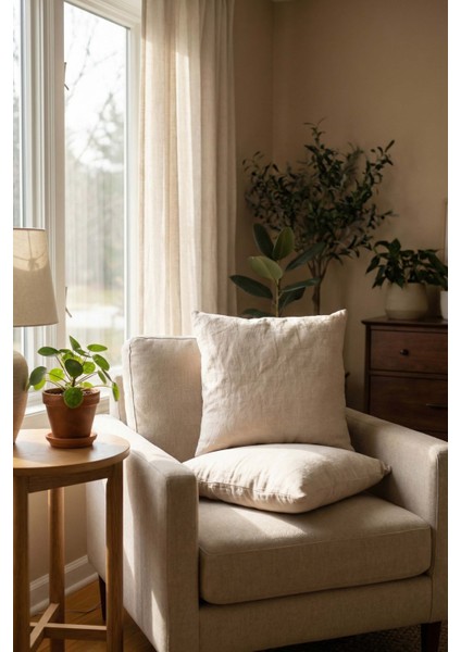 Lona Keten Düğmeli Kırlent Kılıfı 2'li 40x40 Natural modelleri