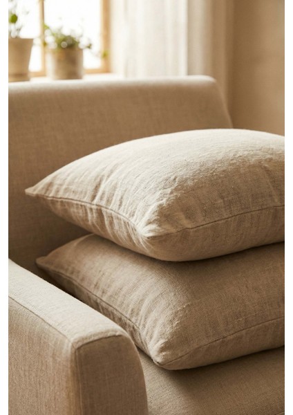 Lona Keten Düğmeli Kırlent Kılıfı 2'li 40x40 Natural fırsatları