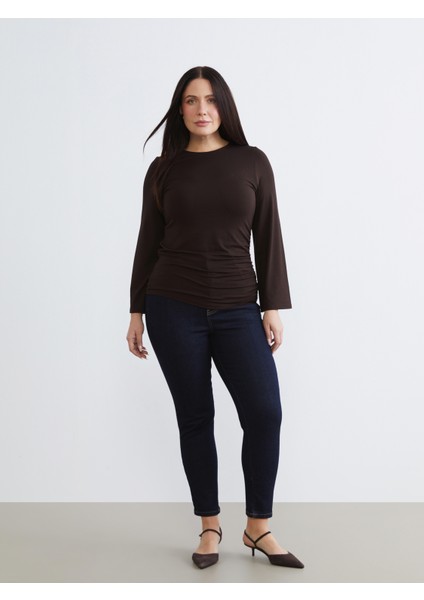 Büyük Beden Bisiklet Yaka Büzgülü Body