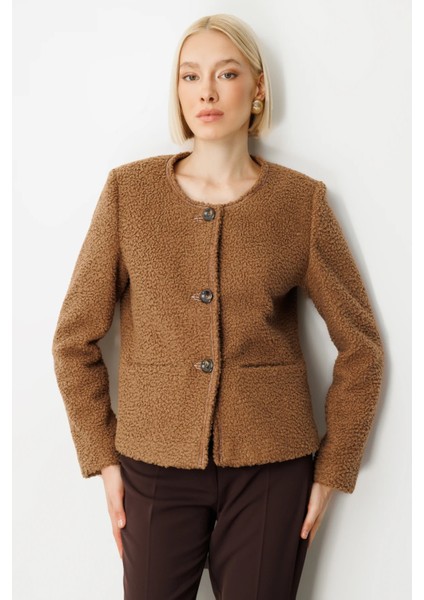 Teddy Kumaş Düğmeli Ceket
