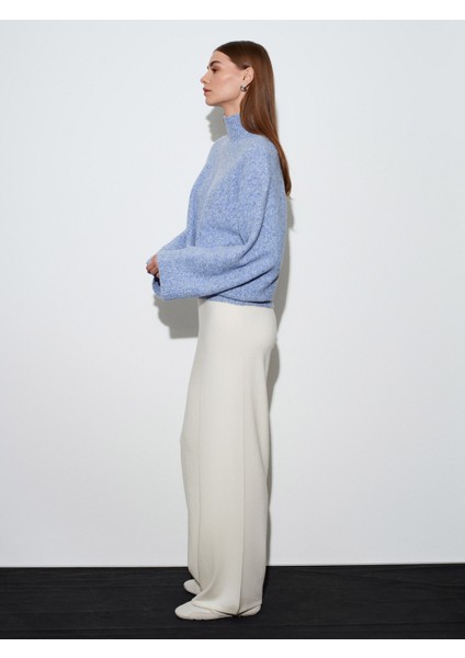 10817 Yün Karışımlı Yarasa Kol Triko Kazak-Indigo M.