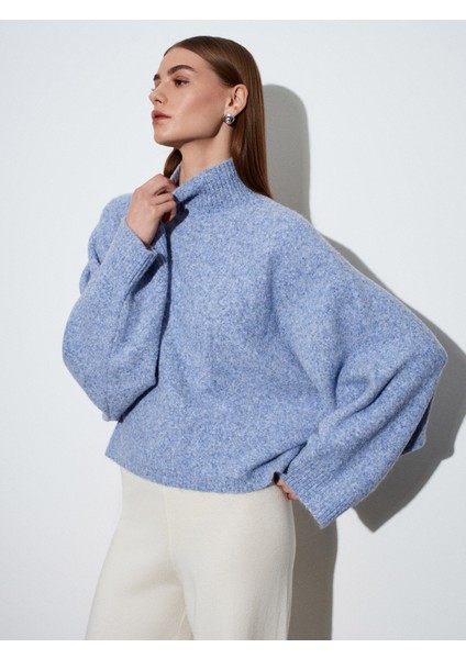 10817 Yün Karışımlı Yarasa Kol Triko Kazak-Indigo M. indirimleri