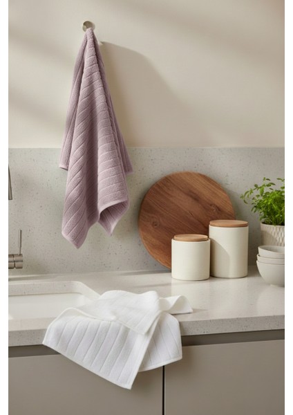 Microcotton 30X50 cm 2'li El-Yüz / Mutfak Havlu Seti Gül Kurusu / Ekru