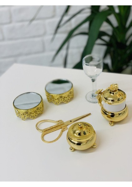 Tepsi Aparatları Lüks Makas Aynalı Yüzük Yükseltici Kadeh Güllü Damat Kahve Fincan Takımı