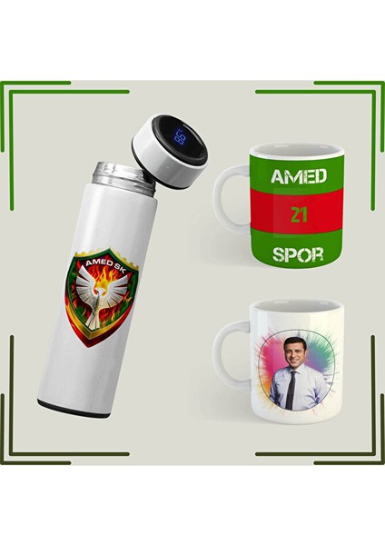 Selahattin Demirtaş Resimli Kupa Bardak - Amedspor Tasarımlı Kupa ve Termos Seti (2 Kupa 1 Termos)