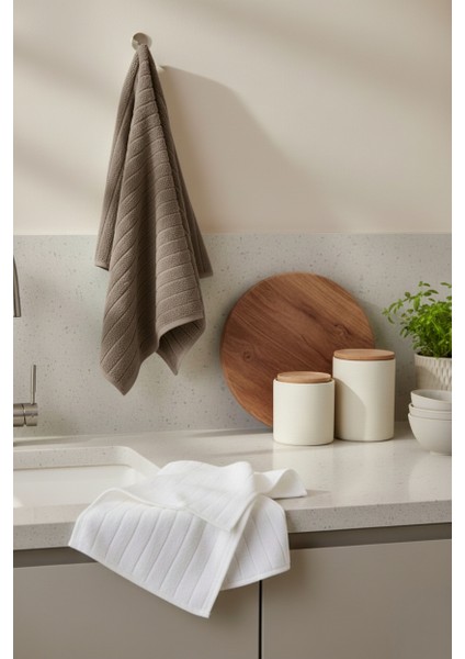 Microcotton 30X50 cm 2'li El-Yüz / Mutfak Havlu Seti Kahve / Ekru