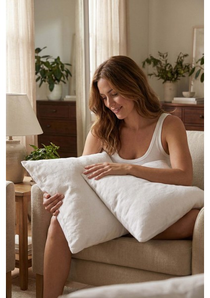 Lona Keten Düğmeli Kırlent Kılıfı 2'li 40x40 Kırık Beyaz