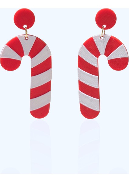 Yılbaşı Baston Şeker Kırmızı Beyaz Özel Tasarım Küpe (Candy Cane) modelleri