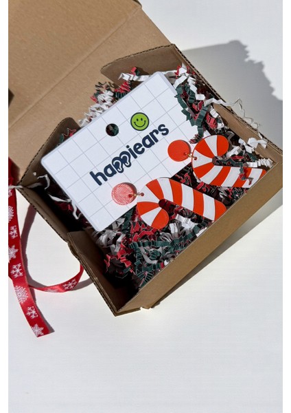 Yılbaşı Baston Şeker Kırmızı Beyaz Özel Tasarım Küpe (Candy Cane) fırsatları