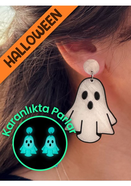 Halloween Cadılar Bayramı Gece Parlayan Fosforlu Hayalet Özel Tasarım Küpe