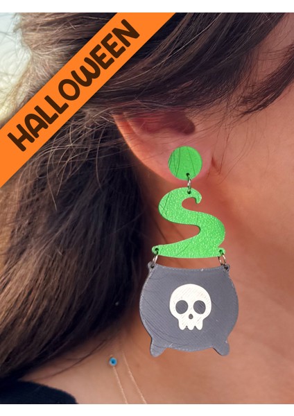 Halloween Cadılar Bayramı Iksir Kazanı Özel Tasarım Küpe