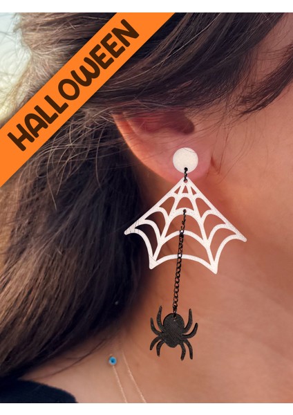 Halloween Cadılar Bayramı Örümcek Ağı Özel Tasarım Küpe