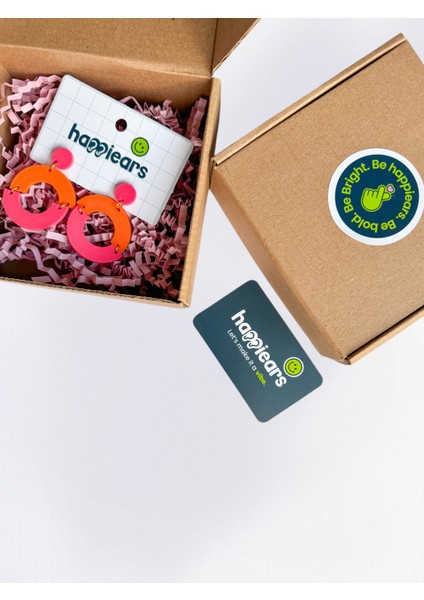 Pembe Turuncu Geometrik Özel Tasarım Küpe fırsatları