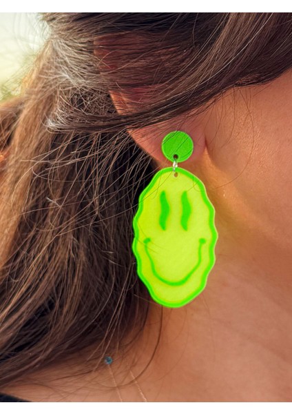 Neon Renkli Gülen Yüz Özel Tasarım Küpe (Smile)
