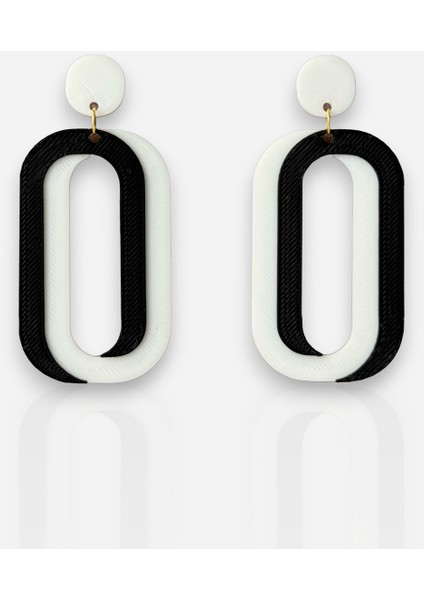 Siyah Beyaz Geometrik Halkalı Özel Tasarım Küpe fiyatları