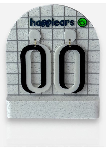 Siyah Beyaz Geometrik Halkalı Özel Tasarım Küpe modelleri