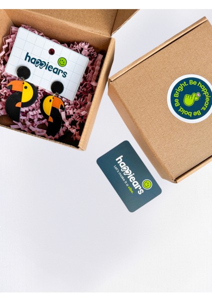 Tukan Kuşu Desenli Renkli Özel Tasarım Küpe fırsatları