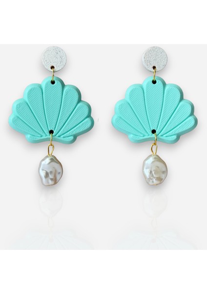 Deniz Kabuk Formlu Incili Özel Tasarım Küpe – Turkuaz fiyatları