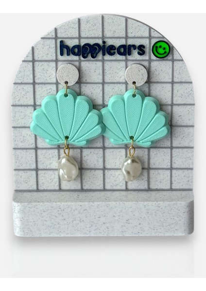 Deniz Kabuk Formlu Incili Özel Tasarım Küpe – Turkuaz modelleri