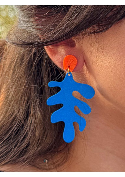 Mavi Mercan Formlu Turuncu Detaylı Özel Tasarım Küpe