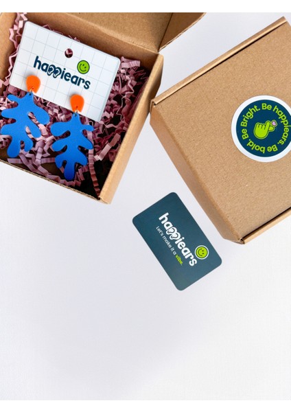 Mavi Mercan Formlu Turuncu Detaylı Özel Tasarım Küpe fırsatları