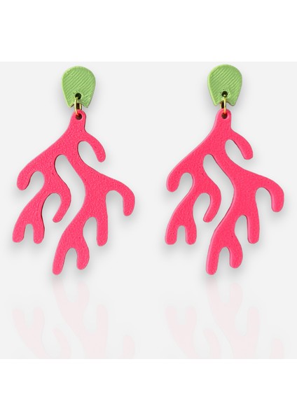 Pembe Mercan Formlu Yeşil Detaylı Özel Tasarım Küpe fiyatları