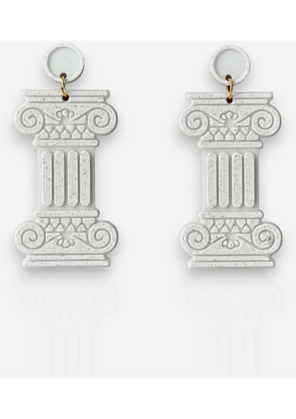 Antik Sütun Desenli Beyaz Özel Tasarım Küpe fiyatları